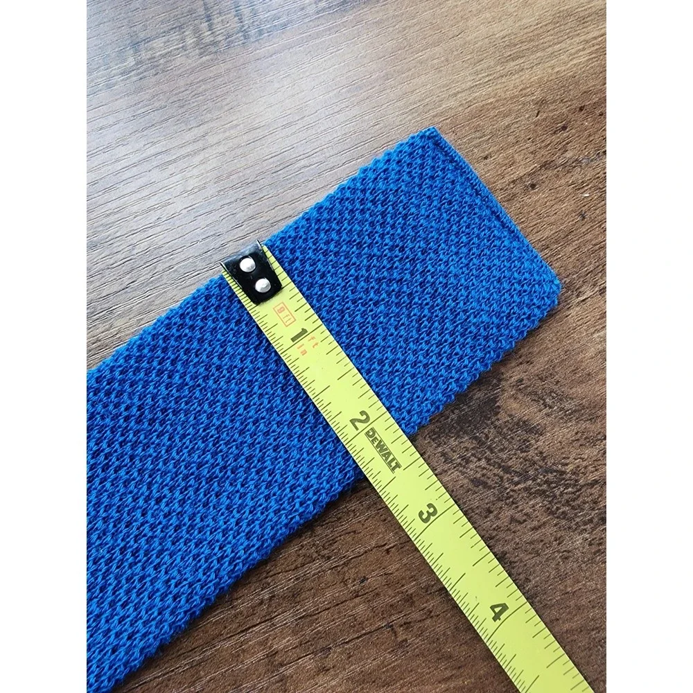 Vintage 100% Wool Knit Tie Square Flat Bottom Blue 70s Retro Academia Heritage